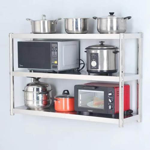 厨房墙置物架微波炉壁挂式二层收储物吊柜家用钢不上锈纳ES694966