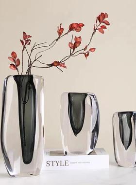 现代轻花奢花瓶家摆件灰绿色透玻璃插器样板房客厅居明装97302饰