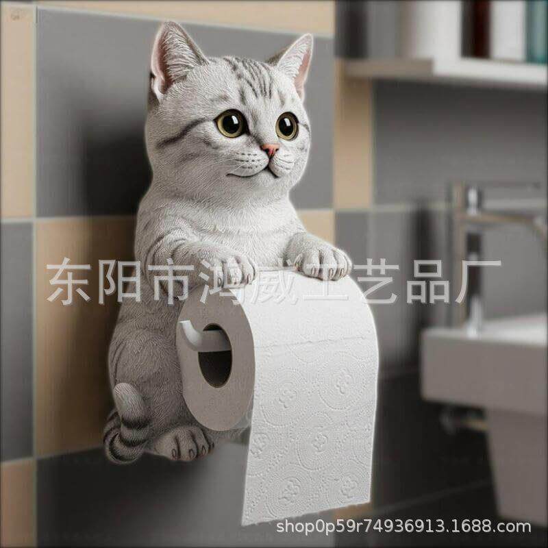 跨境新款树脂雕像工艺品挂件厕所壁挂卷纸可爱猫咪卷纸收纳猫咪