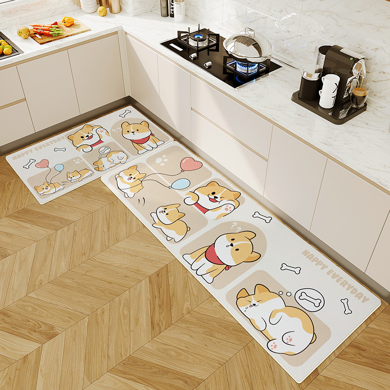 厨房地垫防滑防油硅藻泥吸水垫可擦免洗脚垫家用耐脏卡通进门地毯