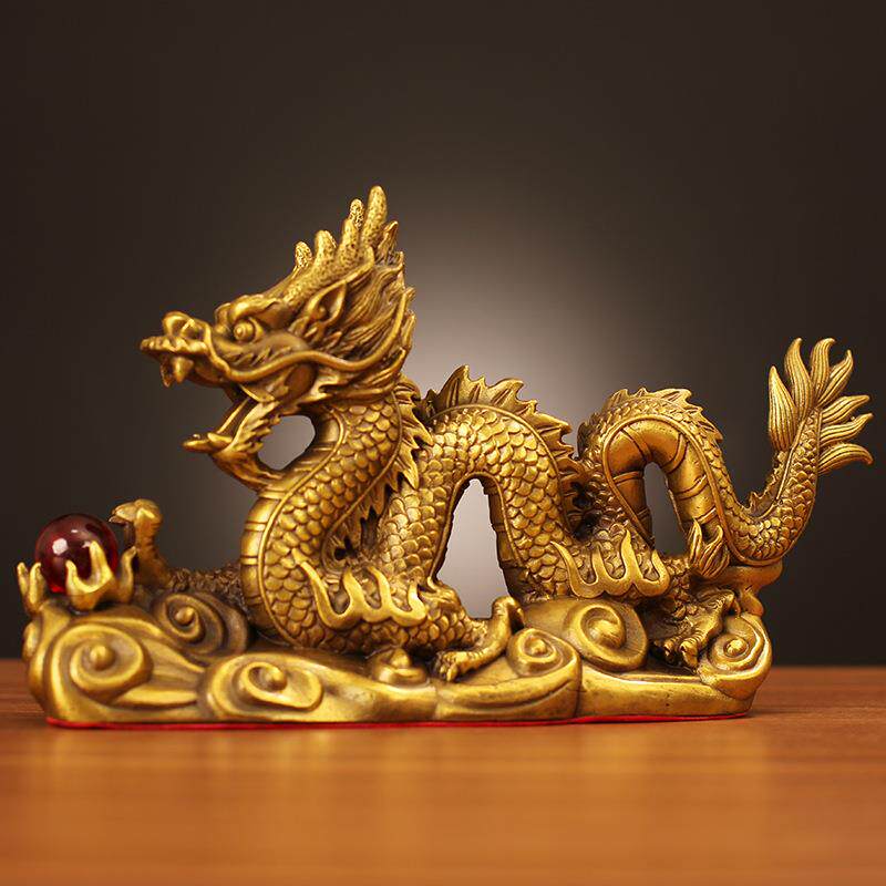新款直销祥龙献宝龙摆件铜龙摆件黄铜青龙工艺品生肖龙金龙摆件装