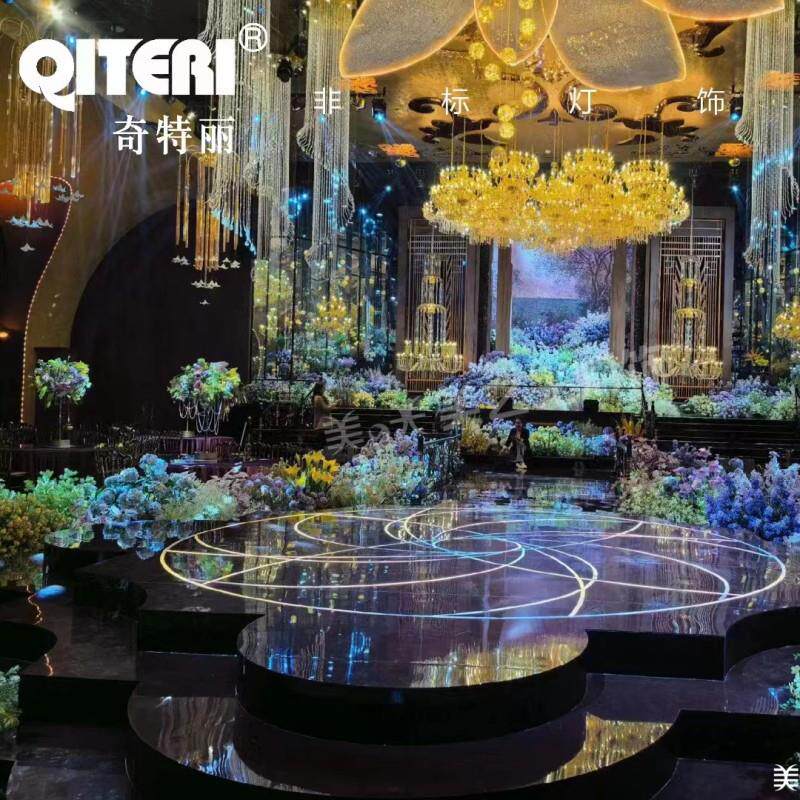婚庆道具婚礼堂宴会厅灯光发光背景铁艺酒店婚礼堂装饰吊顶水晶