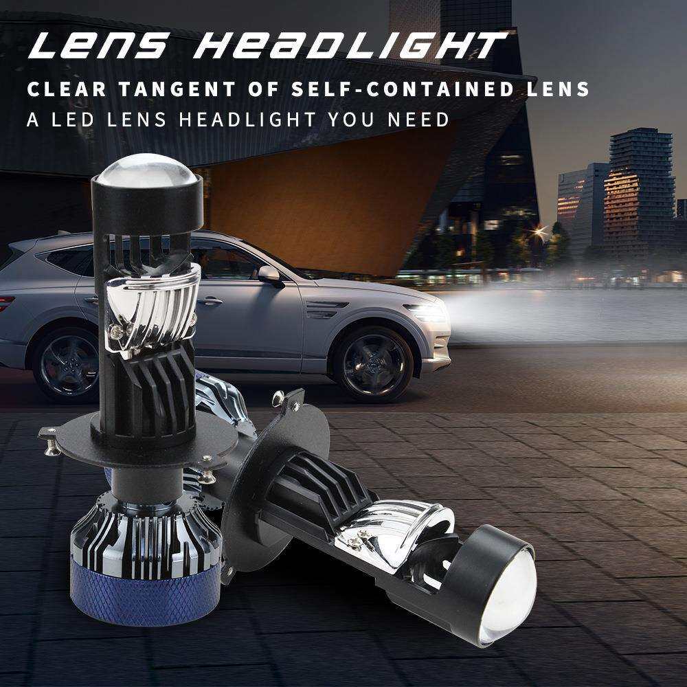 H4迷你小透镜大功率高亮汽车led大灯超亮聚光鱼眼灯远近光一体