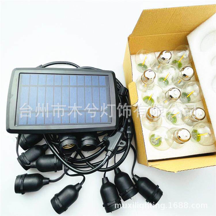 S14太阳能灯串e27分体可换灯泡野营营地户外灯串庭院装饰5米10灯