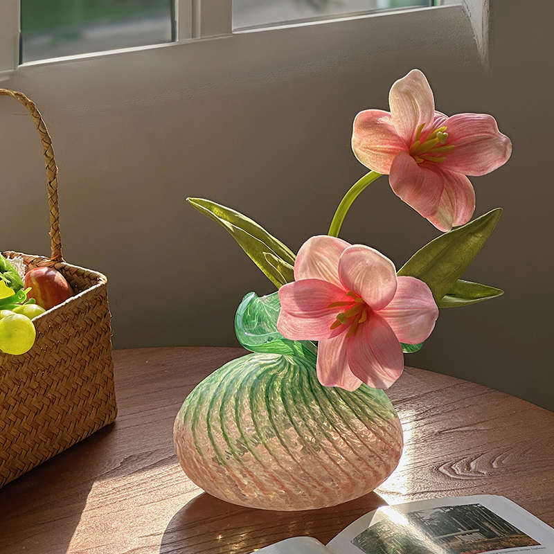 创意设计美人鱼彩色玻璃花瓶摆件高级感客厅桌面水养插花装饰花器