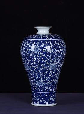 青花瓷手绘古缠莲大花瓶枝224落地瓷瓶玄关装饰0品插花仿01611摆