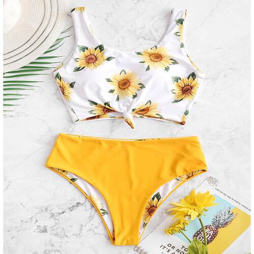 Women's split swimsuit printed high waisted swimsuit for
