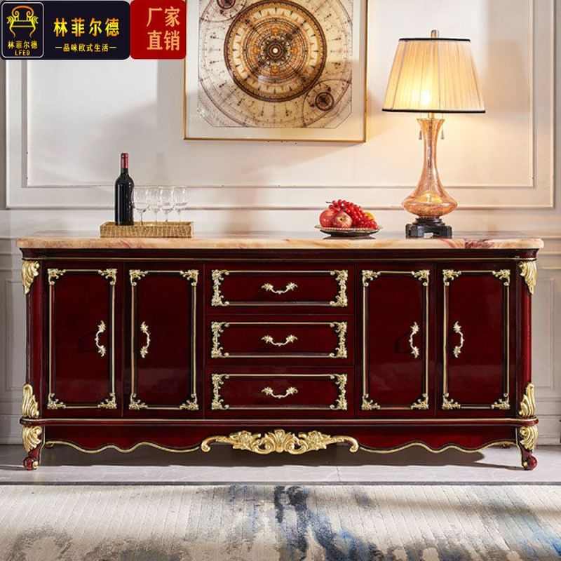 欧式大理石餐边柜实木储物玄关柜红檀色茶水柜客厅储物柜收纳碗柜
