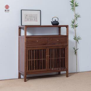 新中式北美黑胡桃木餐边柜茶水柜实木储物柜茶柜禅意玄关柜多功能