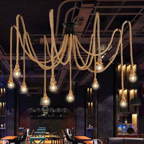 麻绳天女散花吊灯loft多头餐厅创意覆古服装店理发店工业风灯具