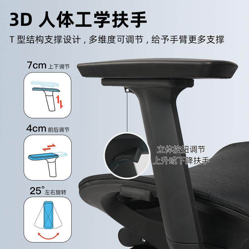 3D扶手人体工学椅可调腰托电脑椅网面办公椅护腰电竞椅可躺午休椅