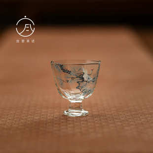 宜室茶话松鹤玻璃八方高足茶杯品茗杯透明加厚耐热闻香杯主人杯