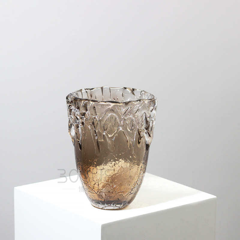 简约现代创意花瓣口碎冰底棕色琉璃花瓶样板间售楼处玄关客厅装饰,家居饰品,装饰摆件,淘宝优惠券,粉丝福利购,淘宝优惠卷