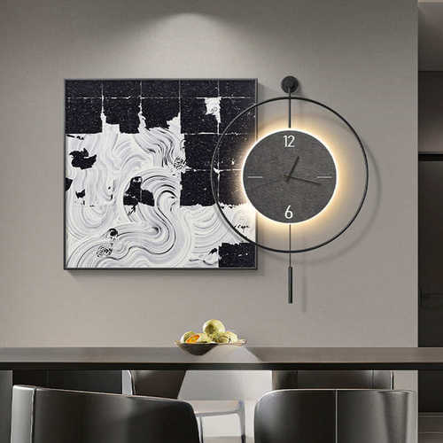 带高级背景简约客厅饭厅装饰简画钟表餐厅抽象墙壁画极感挂画现代