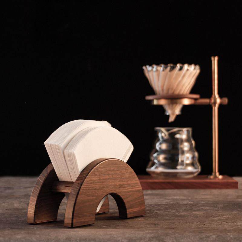 手冲咖啡滤纸架水转印黑胡桃木纹底座过滤纸托 托架扇形V60滤纸收