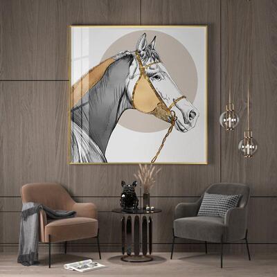 抽象黑白奢后现简约骏马轻奢装饰代画客玄关背景厅墙壁EM-1655华