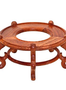 花梨木圆形中空底座鱼缸花盆景水晶球葫芦托架工艺品摆件实木底座