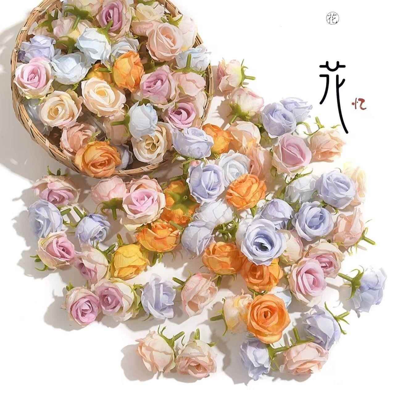 仿真花玫瑰花diy茶几假花婚庆绢花拍照头饰簪花道具新娘森系客厅