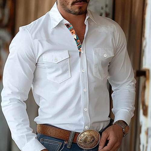 Men's Long Sleeve Solid Stone Blue Western Shirt