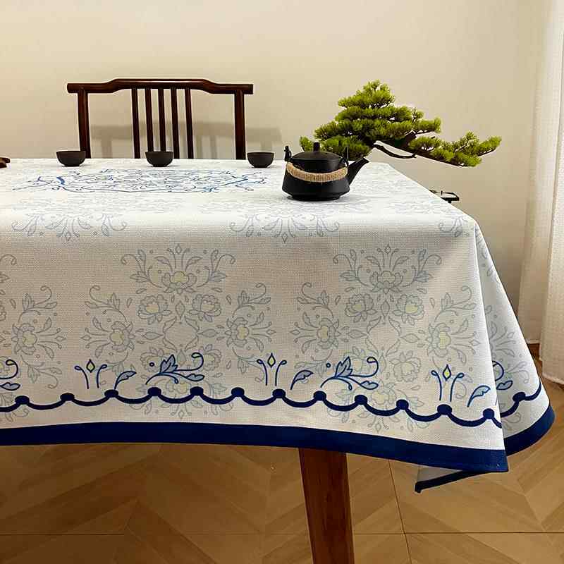 新款新中艺式桌布家用长形布餐桌方布茶几桌布客厅防厚水加台布简