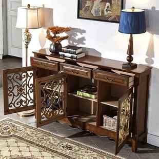 美式 储玄关柜房隔断镂CHO空碗柜厨物柜做旧实木边餐 乡村家具整装