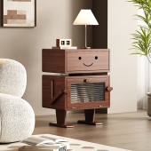 实木床头柜高柜复古卧室带灯置物柜客厅家用创意边柜机器人床边柜