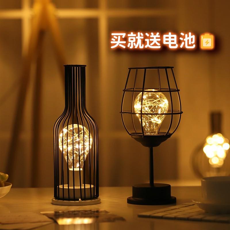 LED酒吧桌灯铁艺灯创意红酒杯酒瓶小夜灯摆件台灯餐厅清吧氛围灯