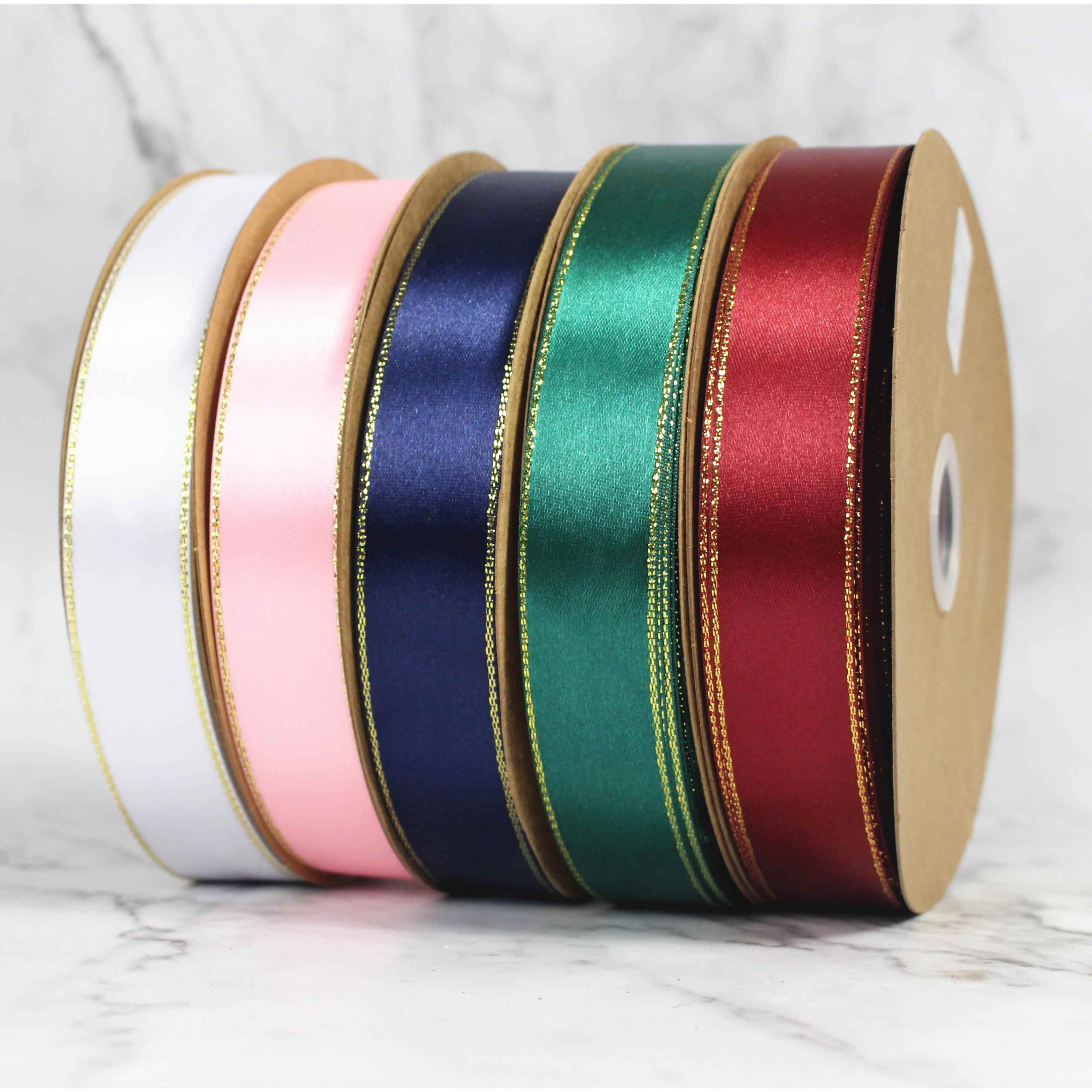 1/2.5厘米金边缎带礼品鲜花束包装彩带蛋糕盒丝带双金边缎带90米