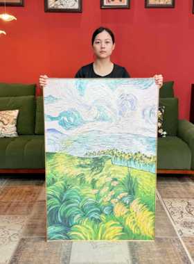 砂岩梵高绿色麦田现代简约风景装饰画K053客厅沙发卧室挂画80120