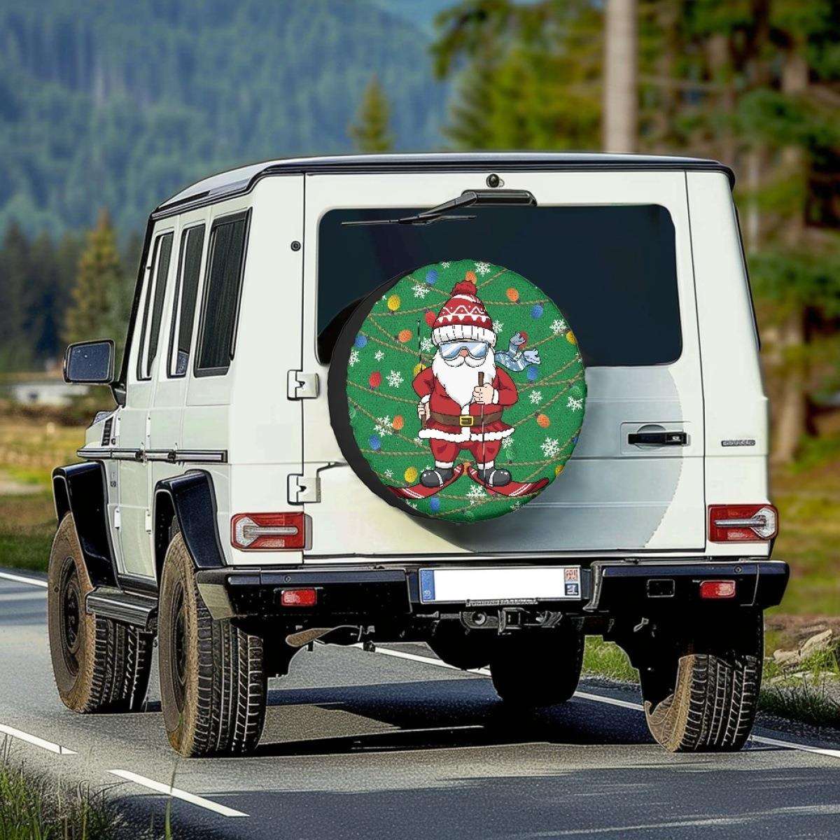 圣诞老人节日装饰轮胎防尘罩 Christmas氛围感创意印花汽车备胎套