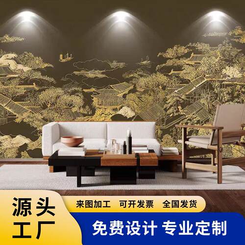 线描浮雕壁画壁纸中式阁楼电视沙发背景墙纸壁布茶室前台定制墙布