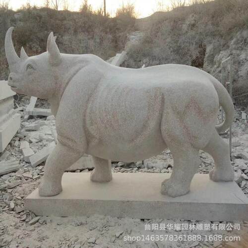 石雕汉白玉犀牛牦牛青石仿真动物雕塑花岗岩户外园林公园装饰景观