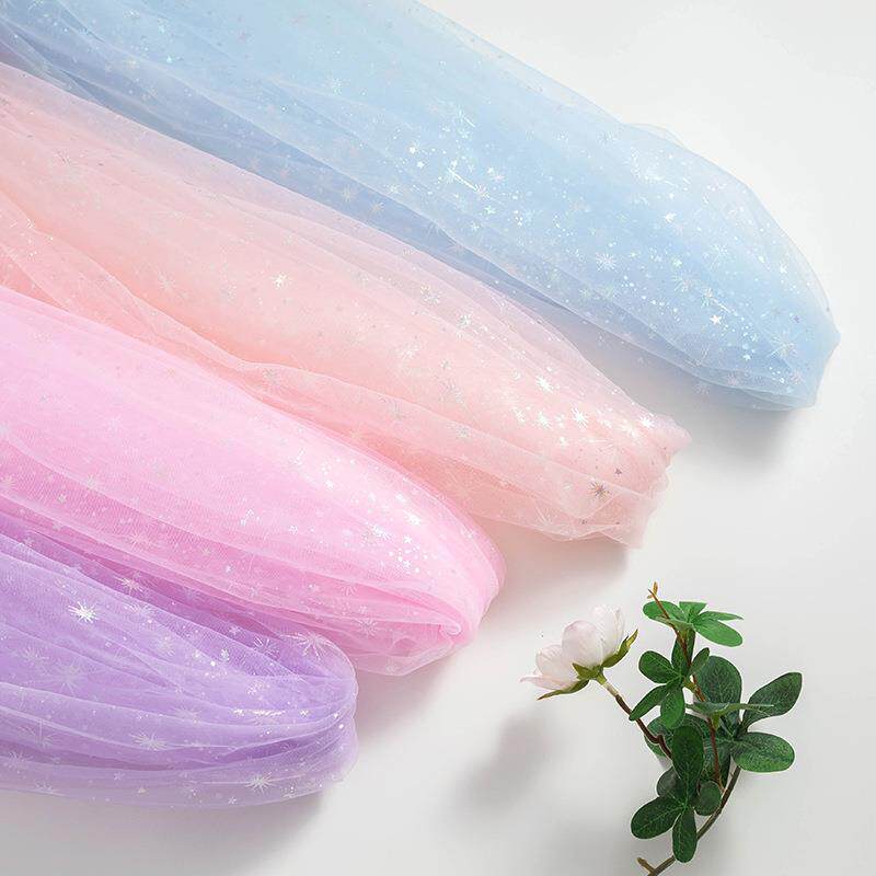 银色网纱布料幻彩雪花星星纱面料彩色五角星纱公主裙连衣裙网纱布