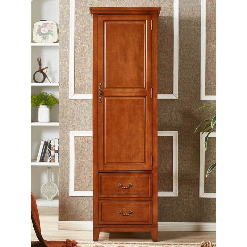 美式实木单门衣柜60CM宽小户型家用卧室储物柜入户带镜子小挂衣柜