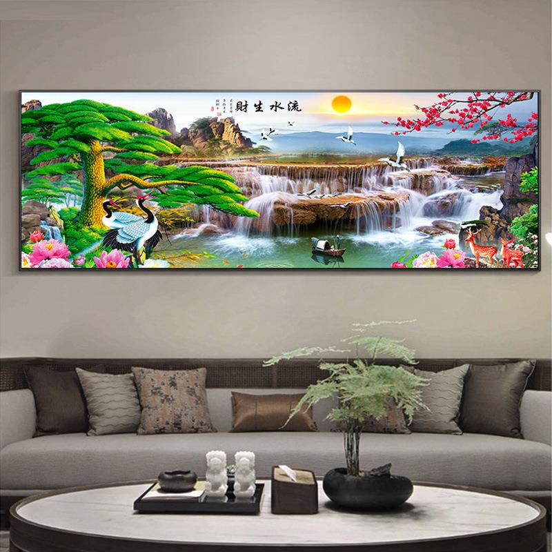 画风景山水画画风水靠山客厅装饰中式办公室画山水画字挂壁画沙发