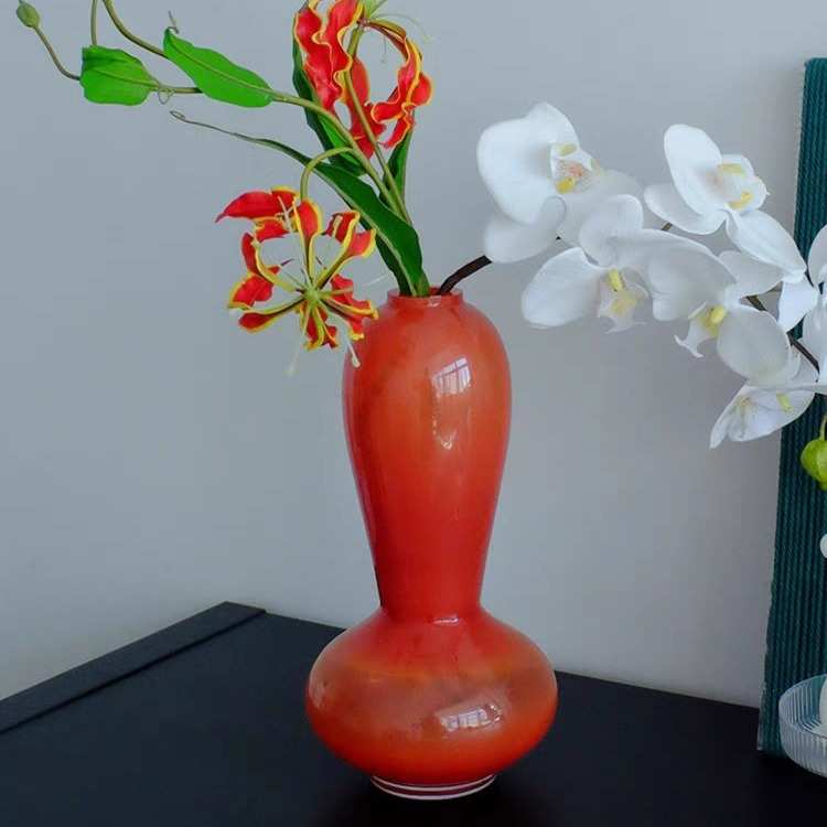 摆件奢花瓶批发器焦家居中古玻璃花轻 装饰品餐桌小口糖色