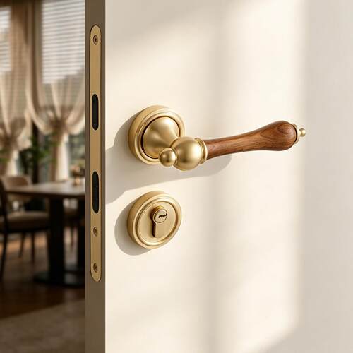 复古卧室门锁室内房间木门金色房门锁磁吸胡桃木法式中古风门把手