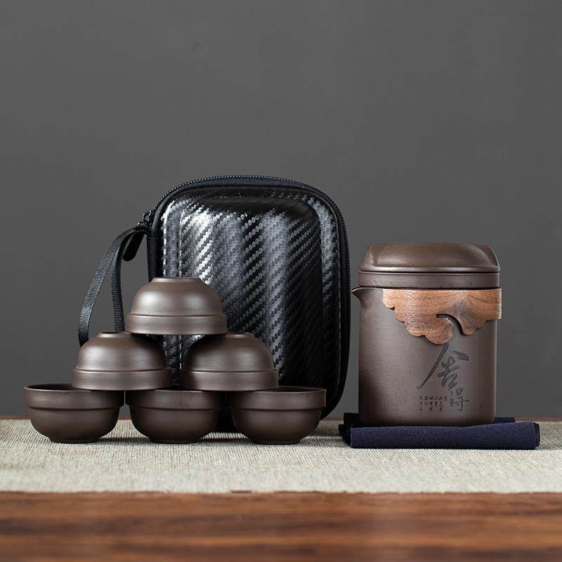 紫砂旅行茶具套组可携式包户外猫耳快客杯一壶六杯陶瓷防烫茶水分,餐饮具,旅行茶具,淘宝优惠券,粉丝福利购,淘宝优惠卷