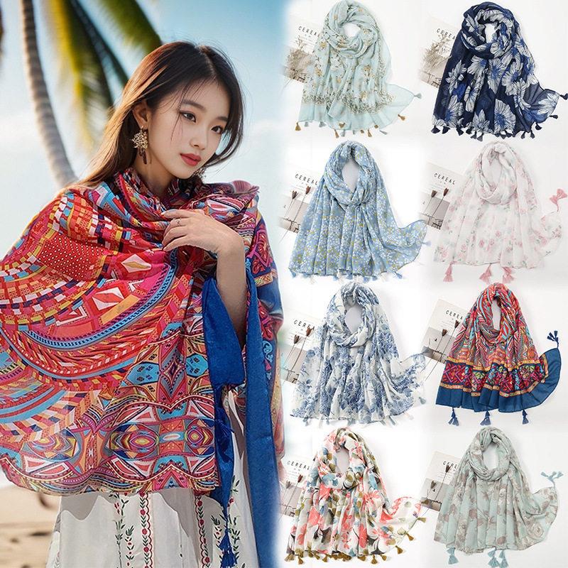 Ancient fringed scarf women printed sun-protective shawl围巾 - 实物图