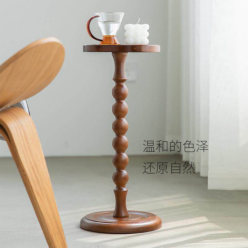 复古实木小边几圆形中古实木小茶几迷你小桌子置物架杯几