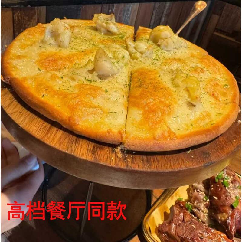 胡桃木氛围感窑炉连锁西餐厅黑松露奶酪火腿意式芝士薄底披萨托盘