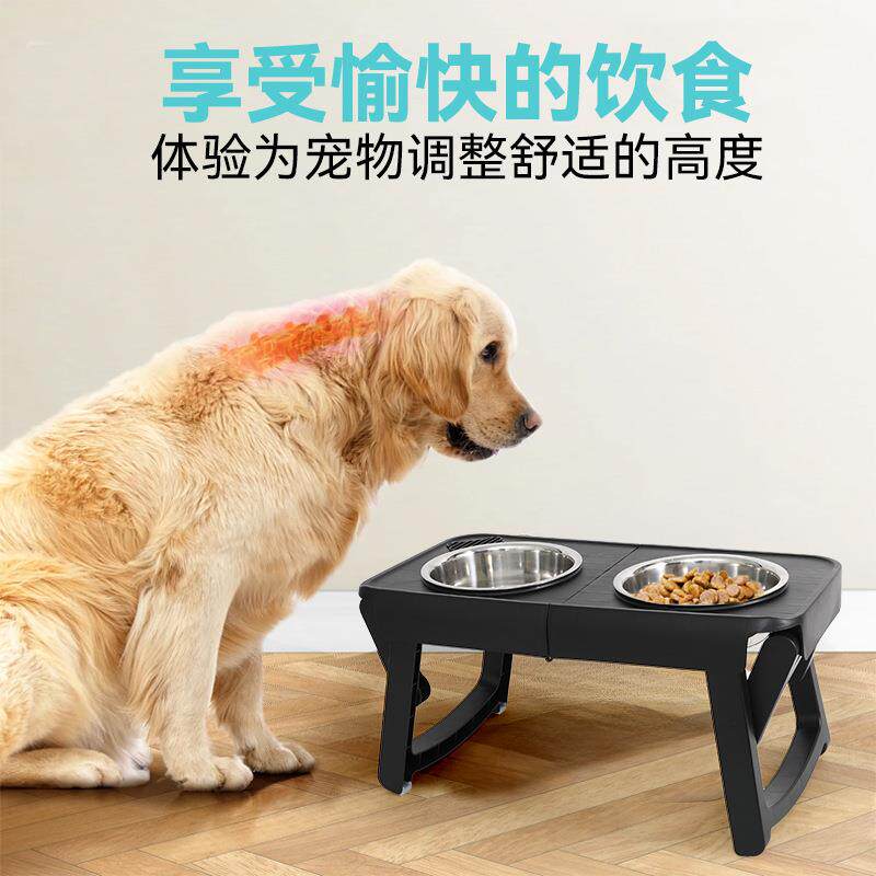 宠物碗狗盆饮水喂食防打翻双碗升降碗架大型犬狗碗不锈钢宠物饭盆