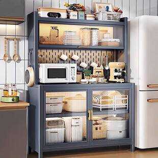 厨房多层餐边柜落地大容量置物架微波炉烤箱储物柜家用防尘收纳柜