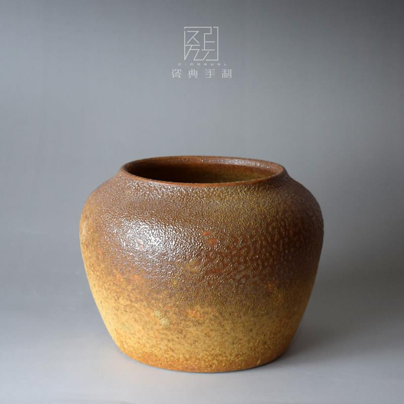 手工粗陶陶罐花瓶摆件现代简约欧式插花干燥花花器客厅家居软装饰