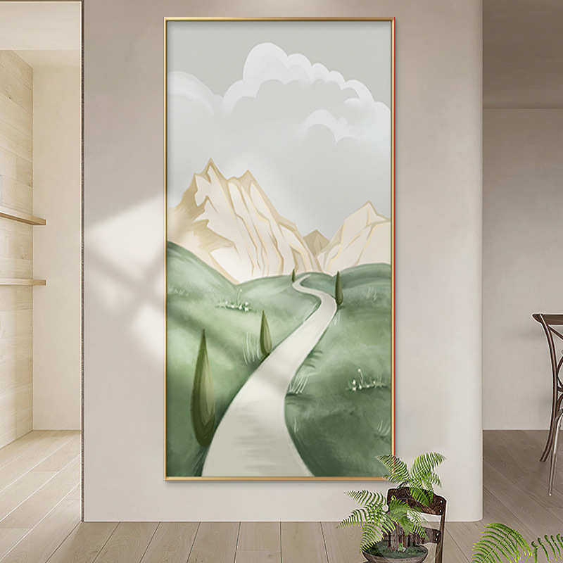 入户北欧寂批发挂画大气风装饰画风山水玄关绿色墙壁侘画过道ins