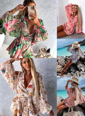Waist cinched flared sleeve shorts jumpsuit
