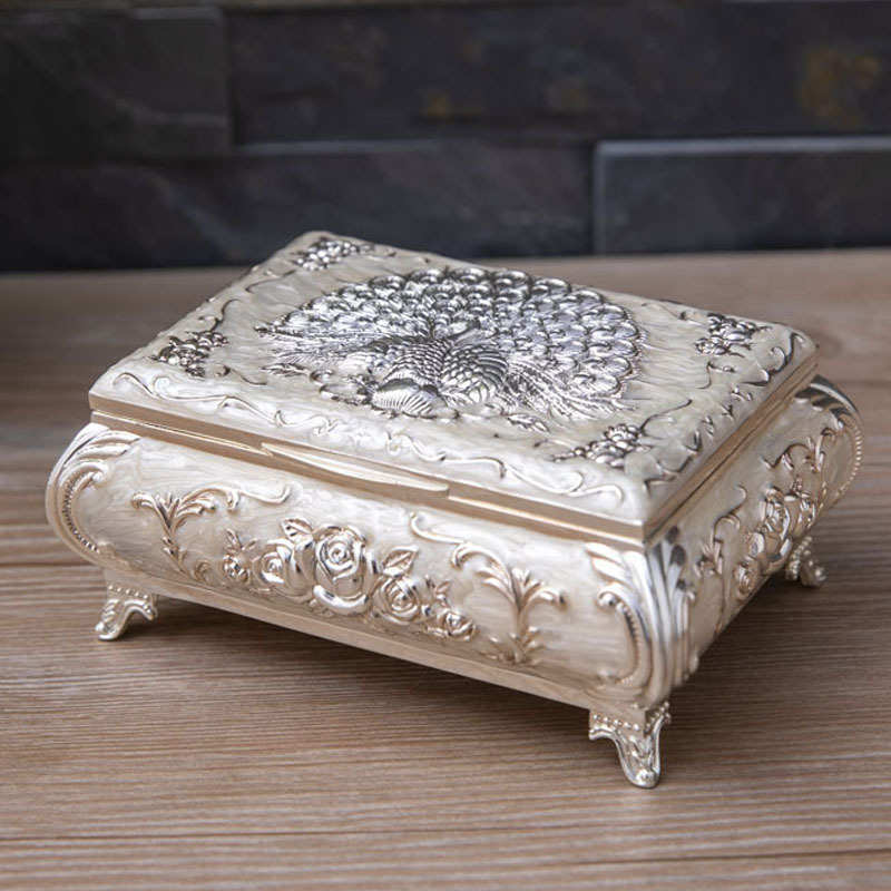 金属家居桌面孔雀首饰盒创意复古工艺品珠宝收纳盒外贸批发