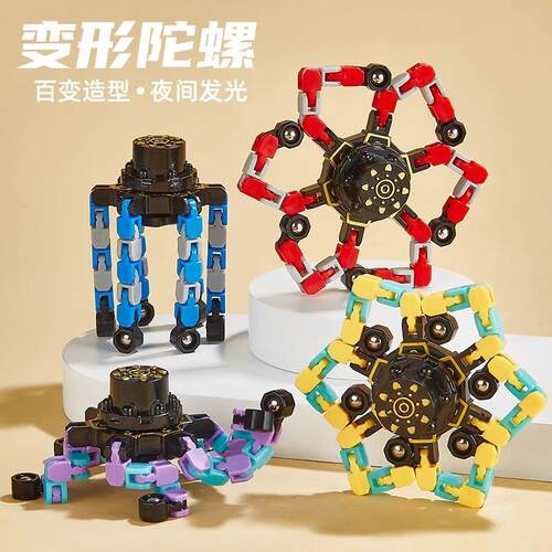 Transformable and luminous mechanical spinning top toy, desi