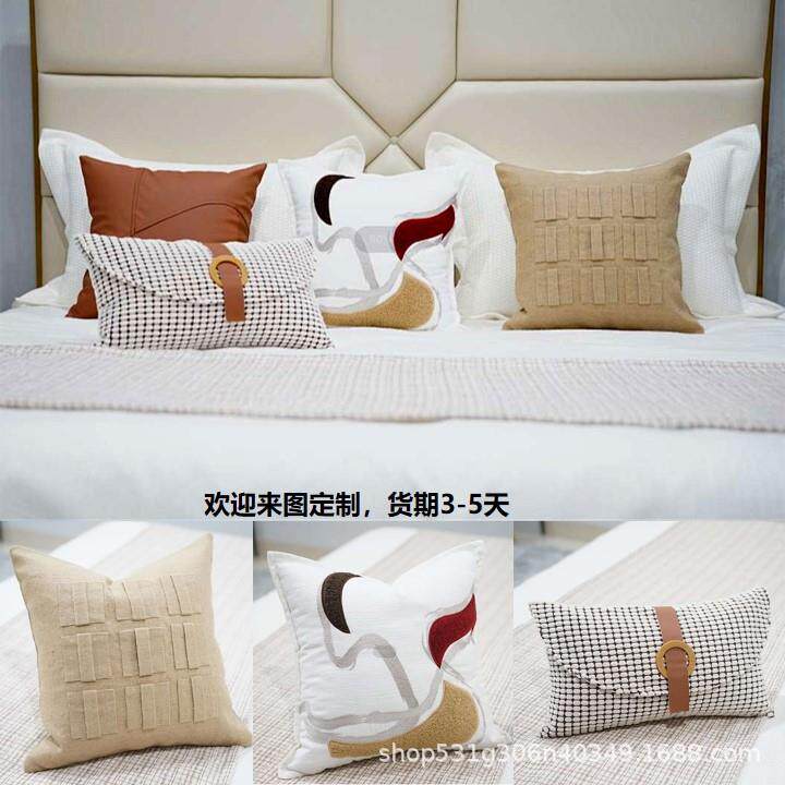 现代样板床品十件套简约诧寂风咖色酒店样板间抱枕家具卖场床品