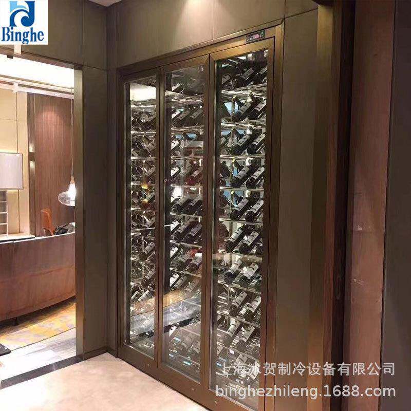 冰贺低温冷冻牛肉牛排冷柜玻璃门展示柜黑钛拉丝不锈钢板材风冷